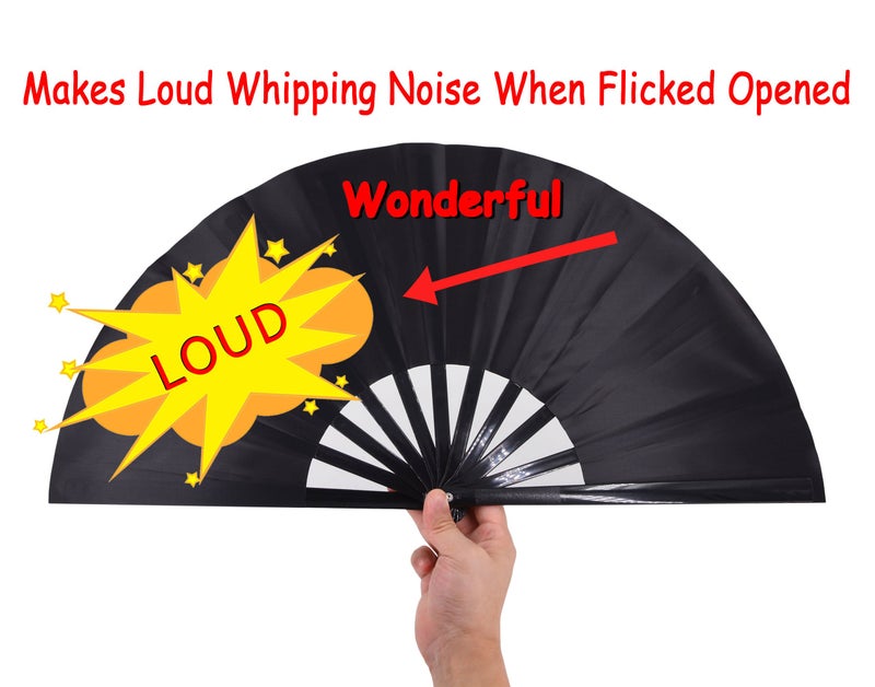 Amajiji Large Folding Fan, Chinease/Japanese Folding Nylon-Cloth Hand Fan, Women Hand Folding Fans Hand Fan Gift fan Craft fan Folding Fan Dance Fan (Black) - Image 3